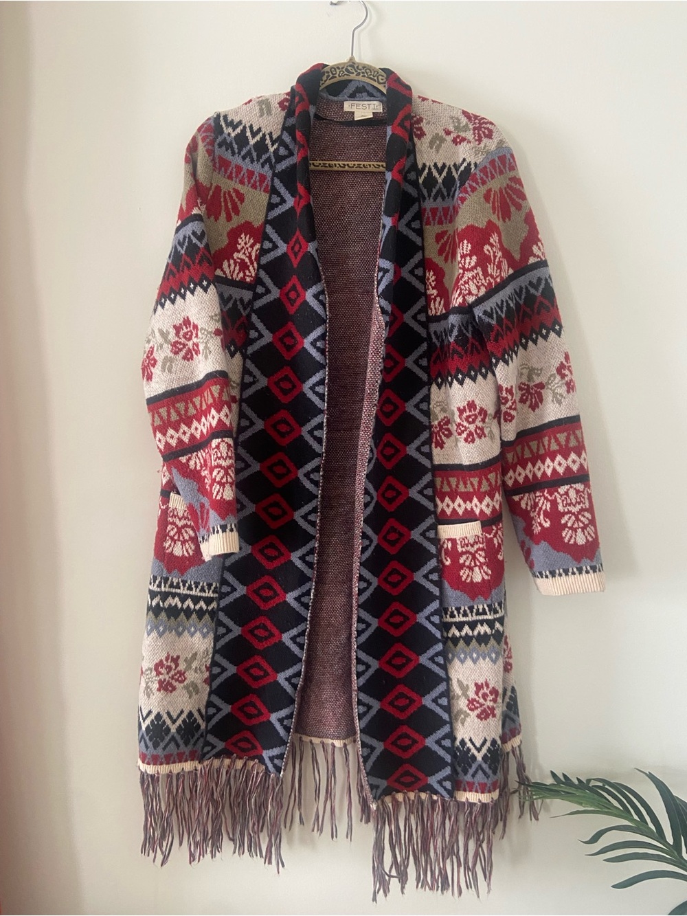 torrid Red Multicolor Fringe Open-Front Cardigan